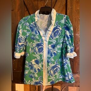 Floral Green and Blue Blouse